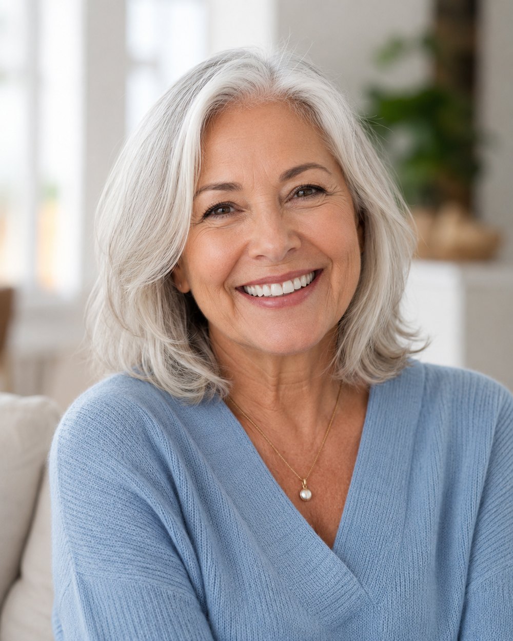 A confident, smiling older adult with a healthy, natural smile