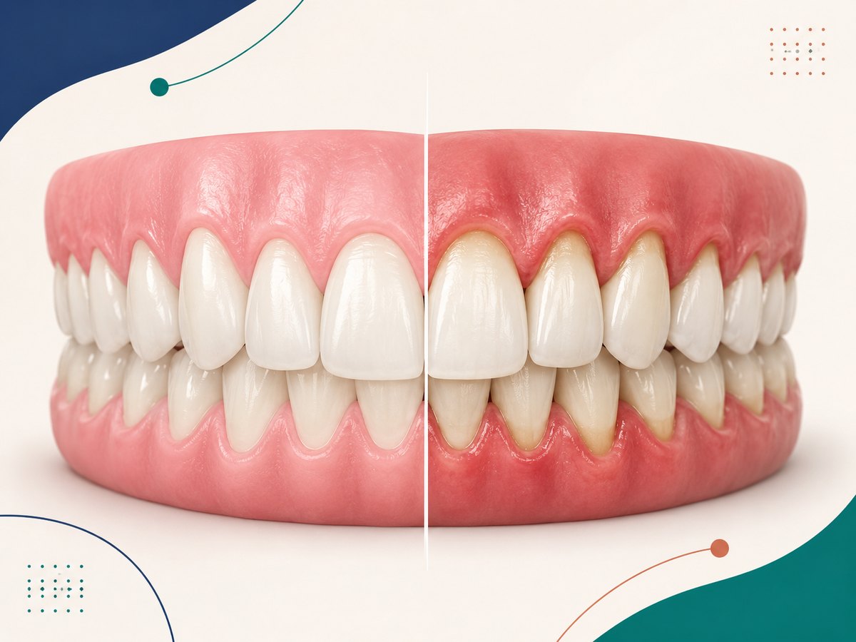 Illustration comparing healthy gums with inflamed, receding gums