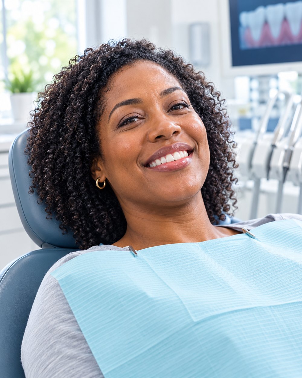 A patient relaxed in the treatment chair during a periodontal visit