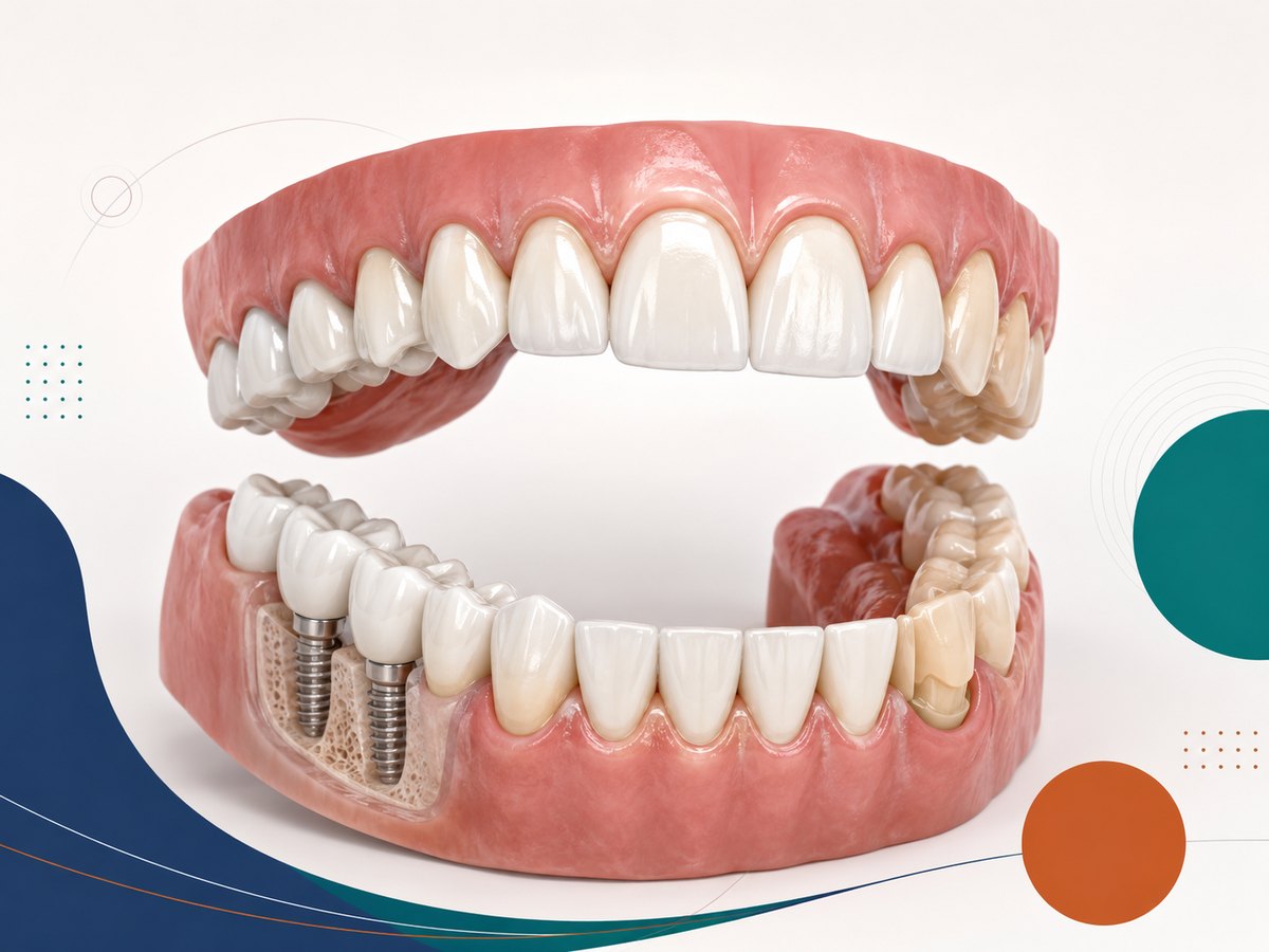 3D dental treatment-planning render of the upper and lower arches